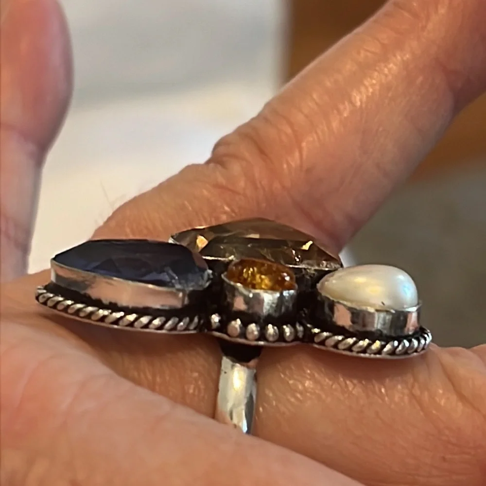 #369 Amethyst, Amber, Pearl Handcrafted Ring 💍 Size 9 NWOT - Picture 5 of 15